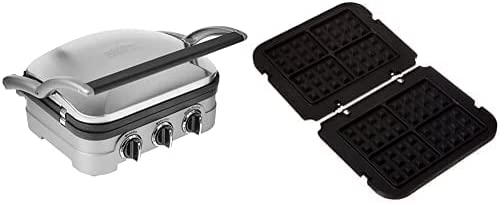 Cuisinart GR-4N 5-in-1 Silver Griddler, Black Dials, and Waffle Plates Bundle